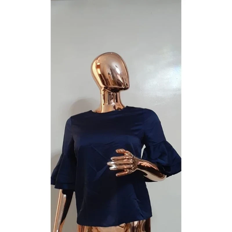 Women's Navy Ruffle Sleeve Top – Effortless Grace