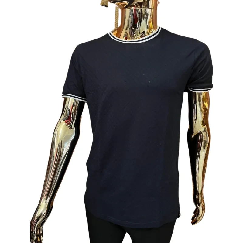 Men's Black Crew Neck T-Shirt with White Contrast Trim