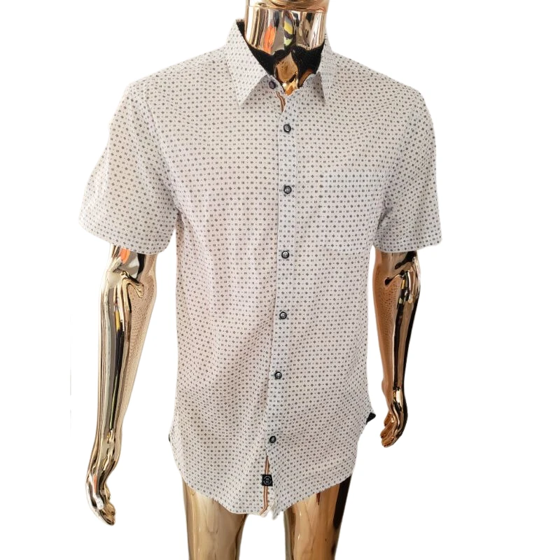 Men’s White Short-Sleeve Printed Button-Up Shirt
