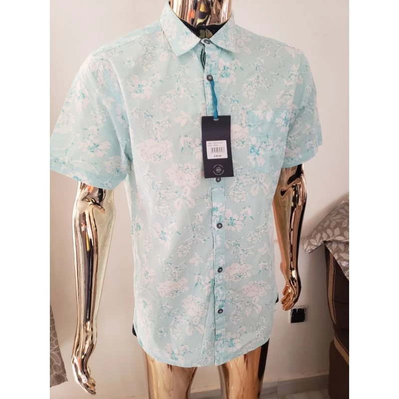 Men's Aqua Floral Short-Sleeve Shirt