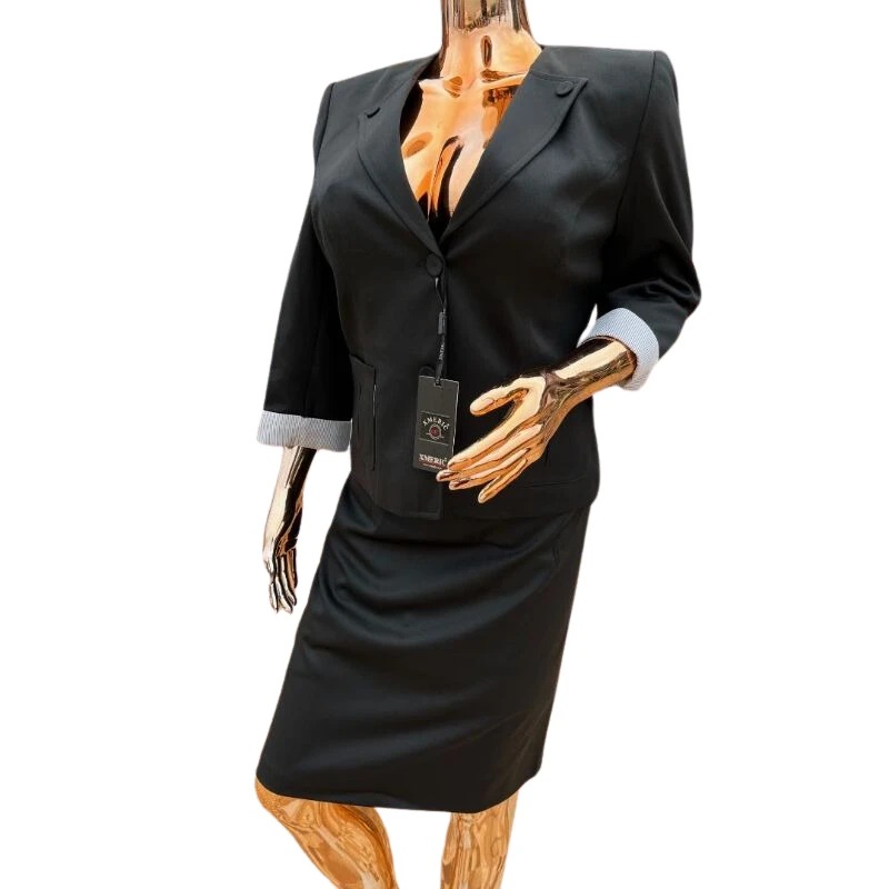 Pinstripe-Cuff Skirt Suit