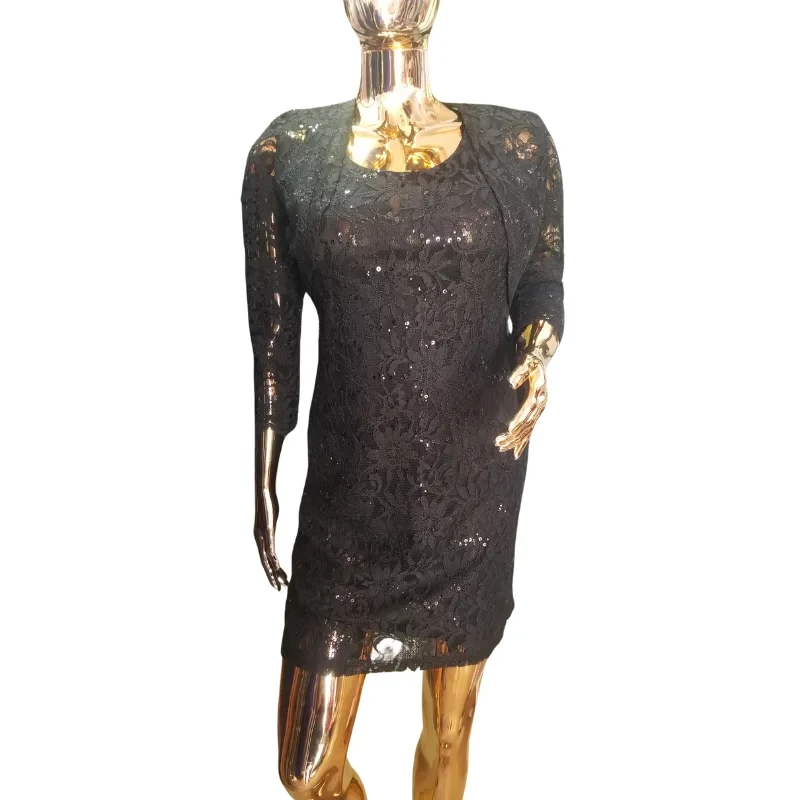 Black Sequin Lace Mini Dress