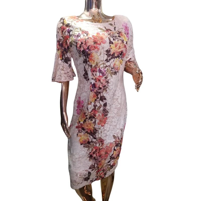 Blush Floral Lace Midi Dress