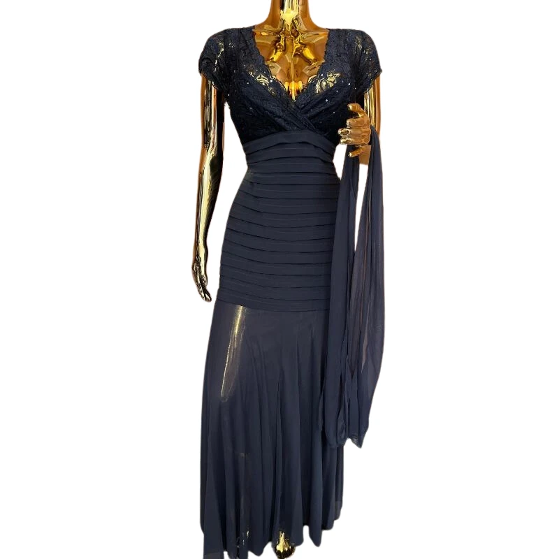 Navy Lace Evening Gown