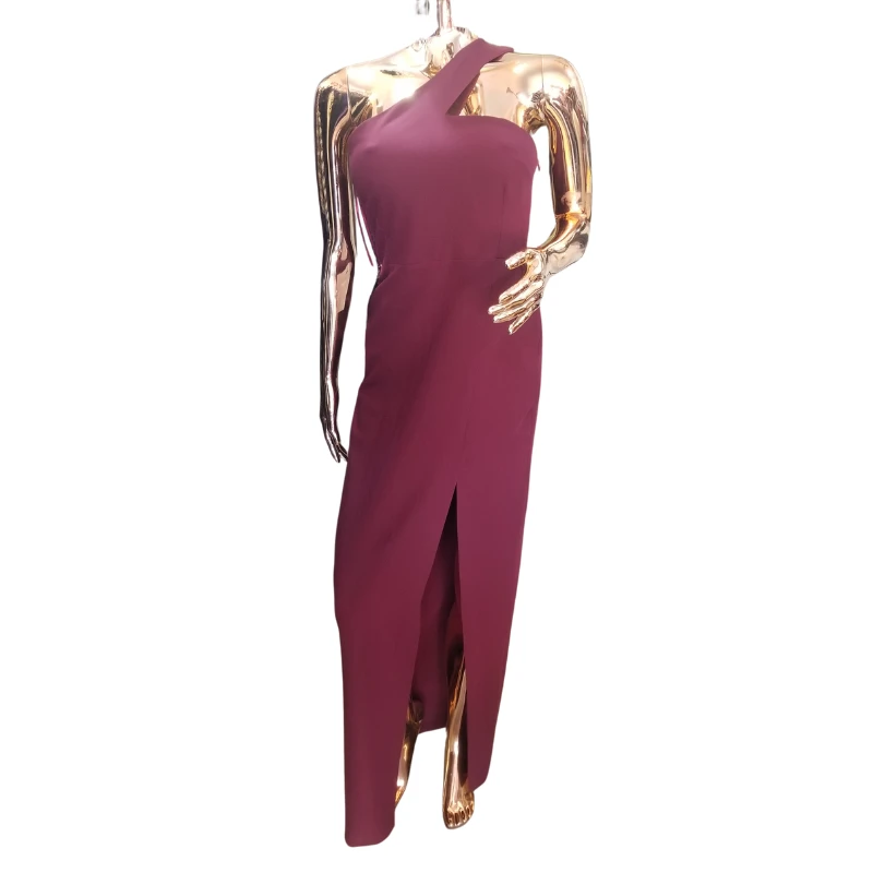 Burgundy One-Shoulder Evening Dress