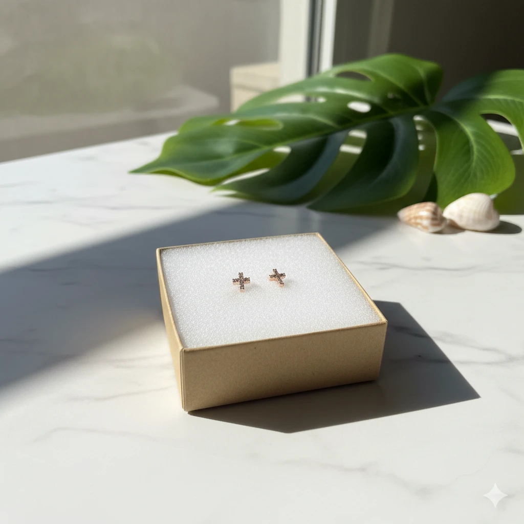 Crystal Cross Stud Earrings