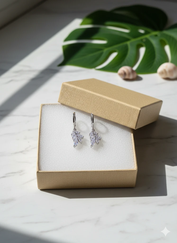 Crystal Leaf Drop Earrings