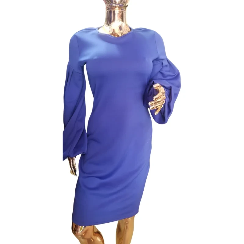 Royal Blue Puff Sleeve Midi Dress