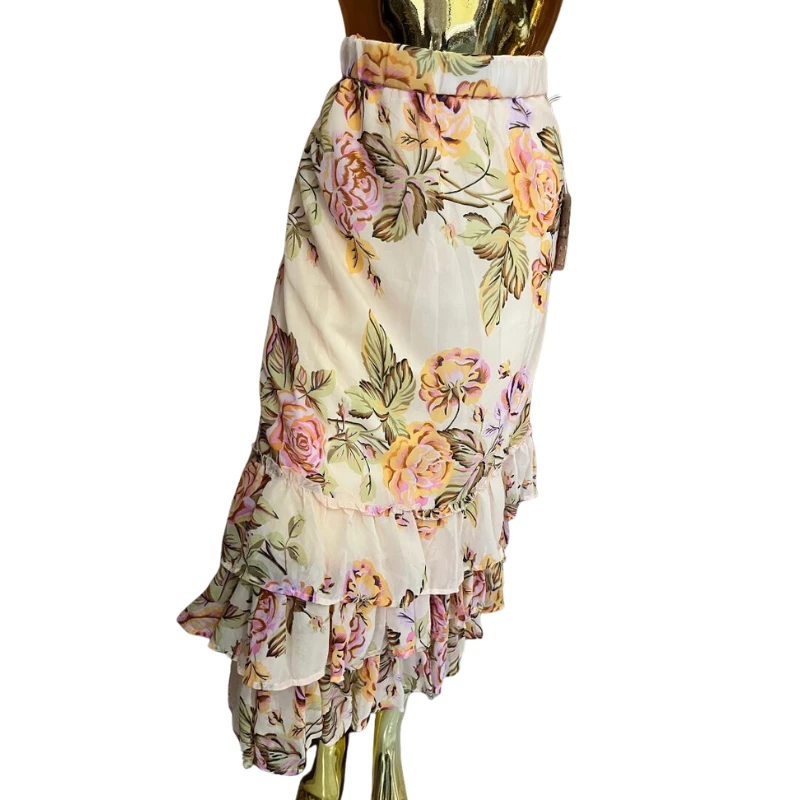 Floral Ruffle-Tier Midi Skirt